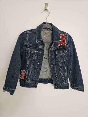 Polo Ralph Lauren Vintage Kids Blue Denim Jean Jacket Patches Size 5 Girl